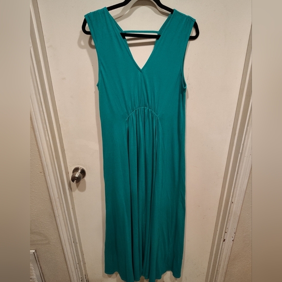 Soft Surroundings Women's Kelly Green Double V-Neck Sleeveless Maxi Dress Sz S - Picture 1 of 7